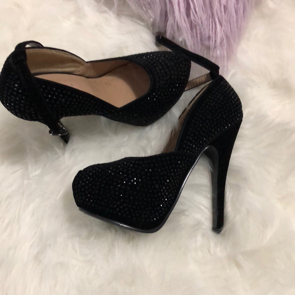 Black rhinestone heels